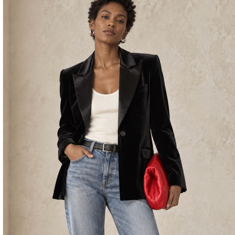 Alice&Olivia Tuxedo Jacket $699 Velvet Satin Collar Wide Lapel Silas Blazer